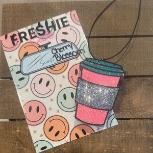 Glittery Pink Coffee Cup Air Freshener